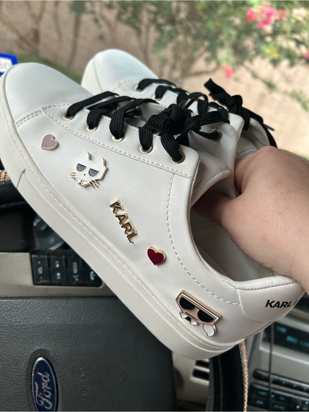 Karl Lagerfeld White Sneakers with Black Laces and Gold Accents